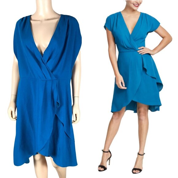 RACHEL ROY Blue Sleeveless Hi-Low Faux Wrap Dress NWOT 14 - Picture 1 of 9